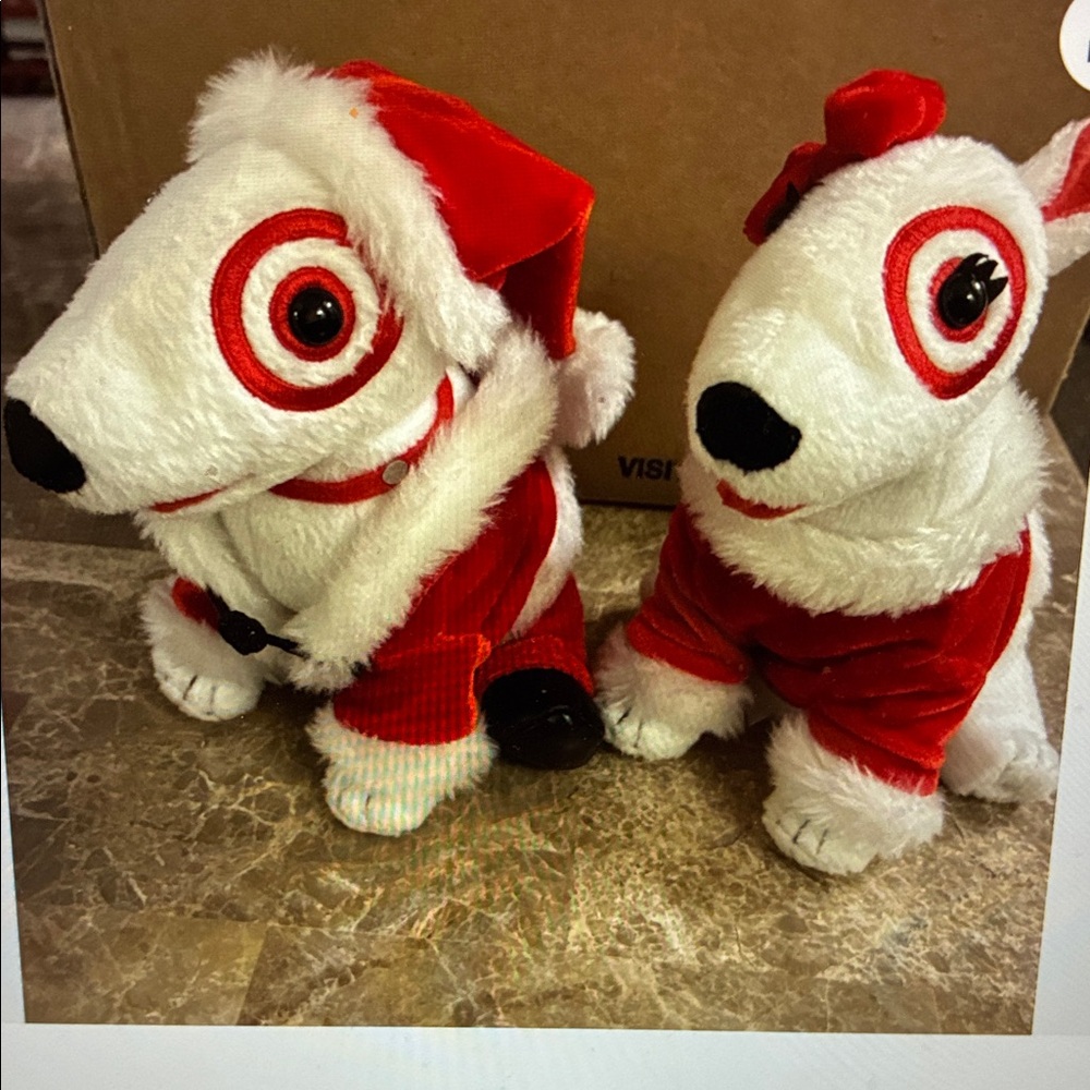 Target Bullseye Plush Dogs in Santa and Mrs. Claus costumes 2005